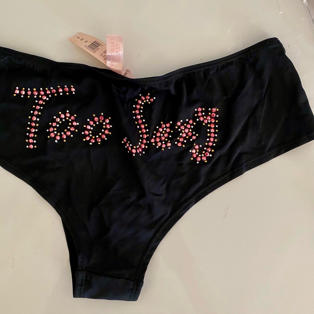 Victoria's Secret Black Panties with pink, gold and silver Studs in the back.